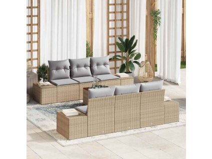 Multidom Súprava záhradných pohoviek 7 pcs Beige a svetlo šedá polyratan
