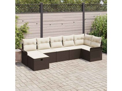 Multidom Súprava záhradných pohoviek 7 pcs Hnedá a smotanová polyratan