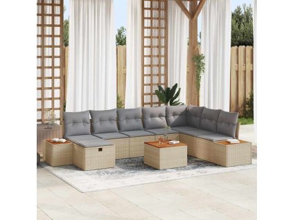 Multidom Súprava záhradných pohoviek s vankúšom 9 pcs Béžová Poly ratan