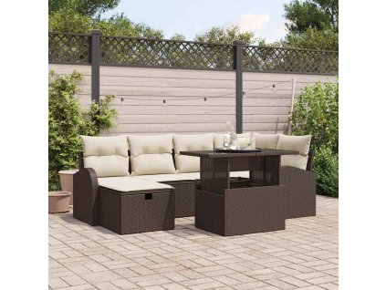 Multidom Súprava záhradných pohoviek s vankúšom 7 pcs Hnedá Poly ratan