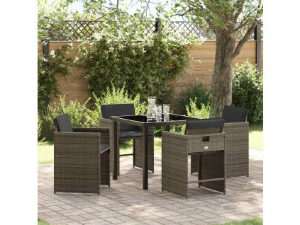 Multidom Záhradný jedálenský set s vankúšom 5 pcs Sivá polyratan