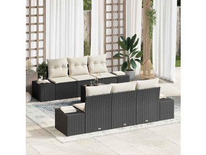 Multidom Súprava záhradných pohoviek s vankúšom 7 pcs Čierna polyratan