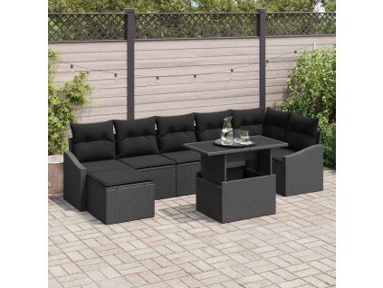 Multidom Súprava záhradných pohoviek s vankúšom 8 pcs Čierna polyratan