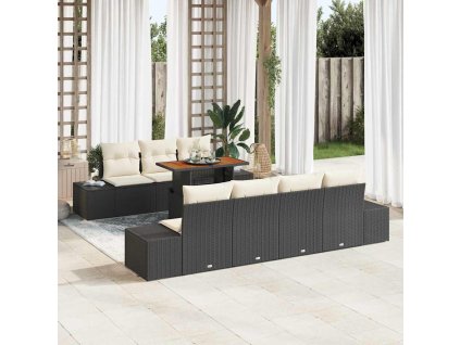 Multidom Záhradný jedálenský set s vankúšom 8 pcs Čierna a krémová