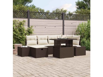 Multidom Súprava záhradných pohoviek s vankúšom 7 pcs Hnedá Poly ratan