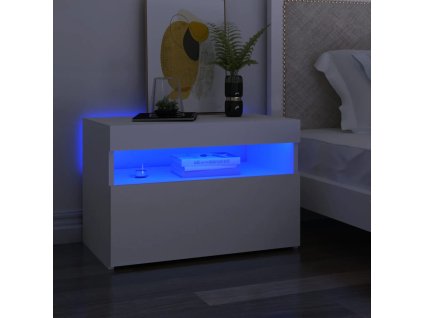 Multidom Nočný stolík a LED svetlá 2ks biele 60x35x40cm spracované drevo