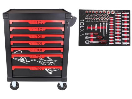 Dílenský vozík na nářadí MECHANIC TROLLEY KEVIN 80, 7 šuplíků, 80 ks nářadí SIXTOL