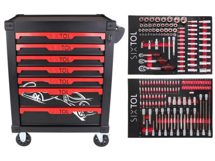 Dílenský vozík na nářadí MECHANIC TROLLEY KEVIN 182, 7 šuplíků,182 ks nářadí SIXTOL