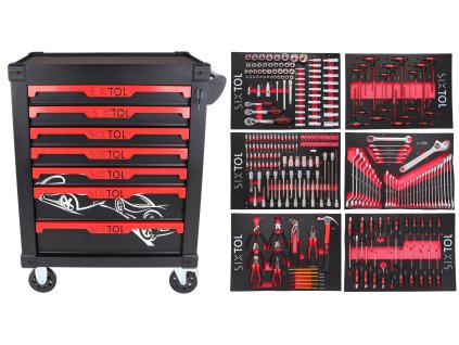 Dílenský vozík na nářadí MECHANIC TROLLEY KEVIN 274, 7 šuplíků, 274 ks nářadí SIXTOL