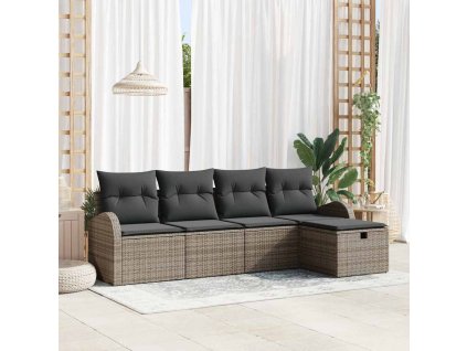 Multidom Sada pohoviek s vankúšom s úložiskom Sivá polyratan