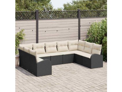 Multidom Sada pohoviek s vankúšom 9 pcs Čierna Poly Ratan