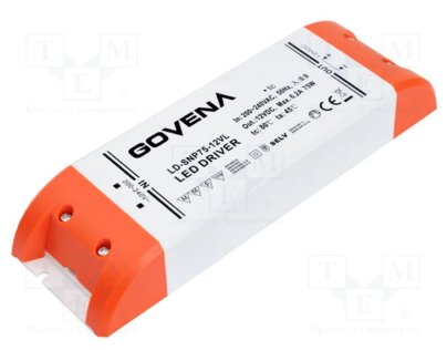 E-shop Govena Transformátor LED SNP75-12VL, 75W/12V