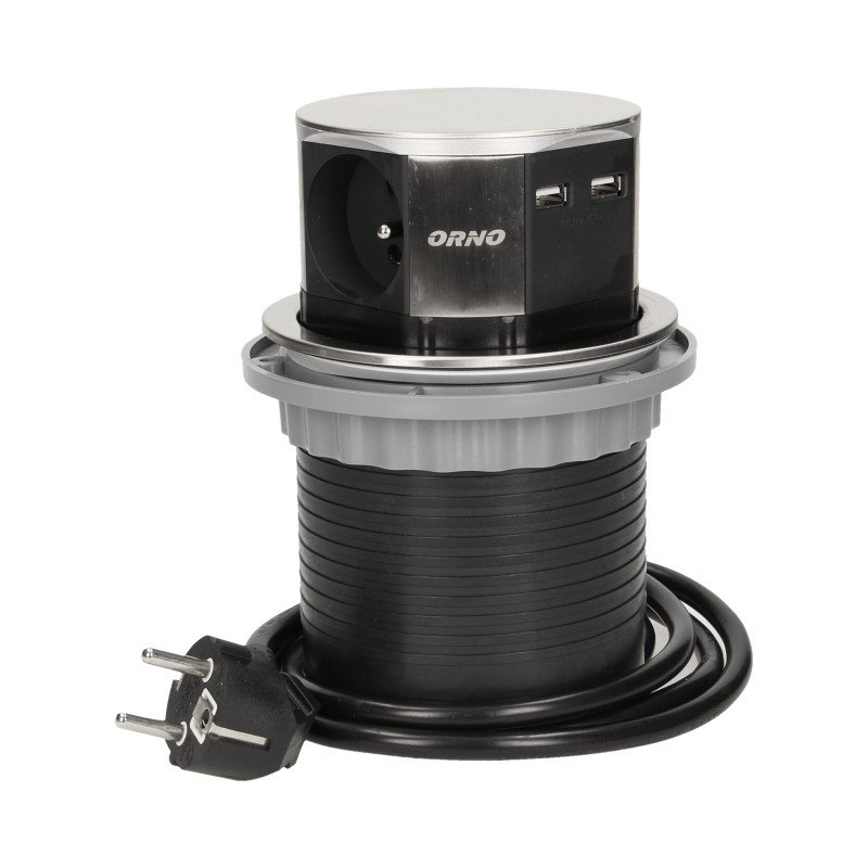 E-shop Zásuvkový blok okrúhly ORNO OR-AE-1381, 3x zásuvka, 2x USB nabíjací, farba nere