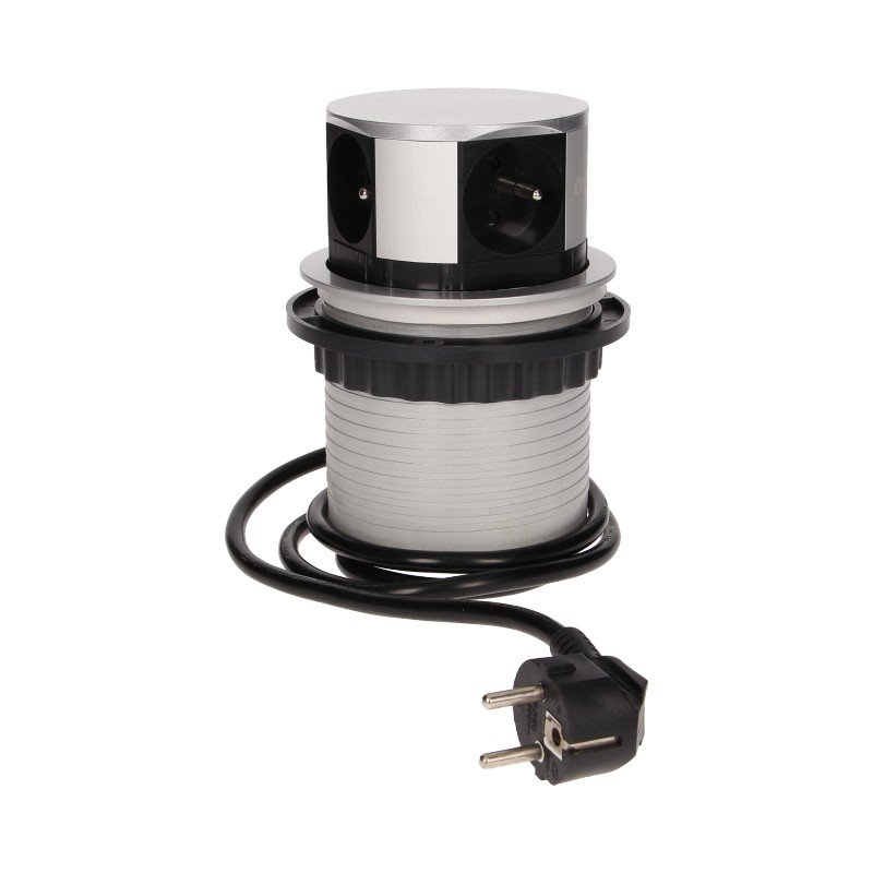 E-shop Zásuvkový blok okrúhly ORNO OR-AE-1341, 4x zásuvka, farba strieborná, kábel 1.5m
