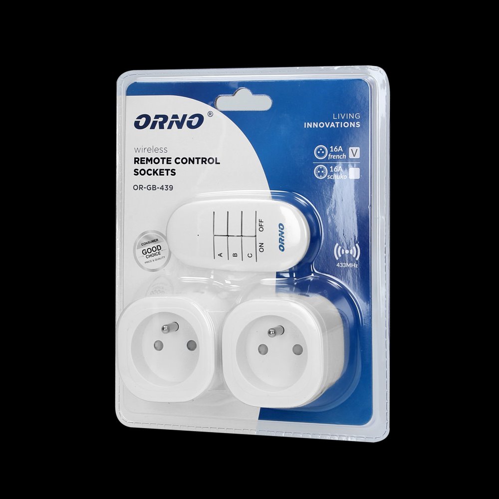E-shop Bezdrôtová zásuvka ORNO OR-GB-439 s diaľkovým ovládaním, 2+1, biela