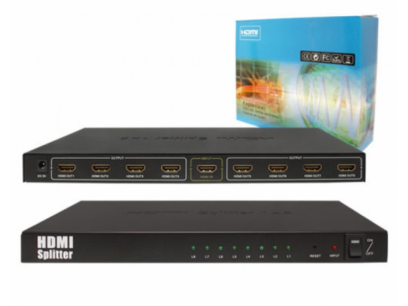 HDMI rozbočovač 1/8 V1.4 3D