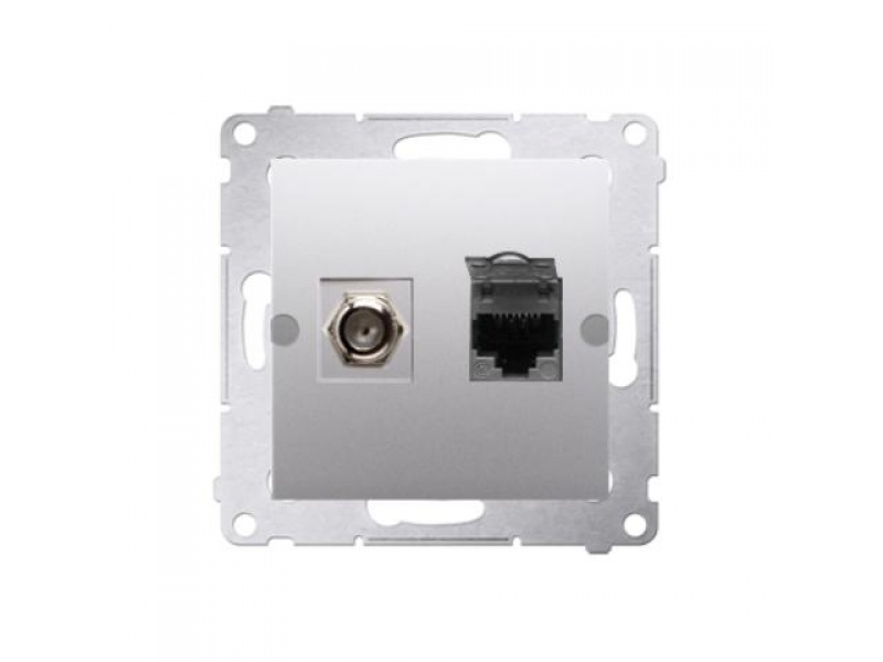 Zásuvka SAT "F" + RJ45 Simon 54 premium modul strieborná