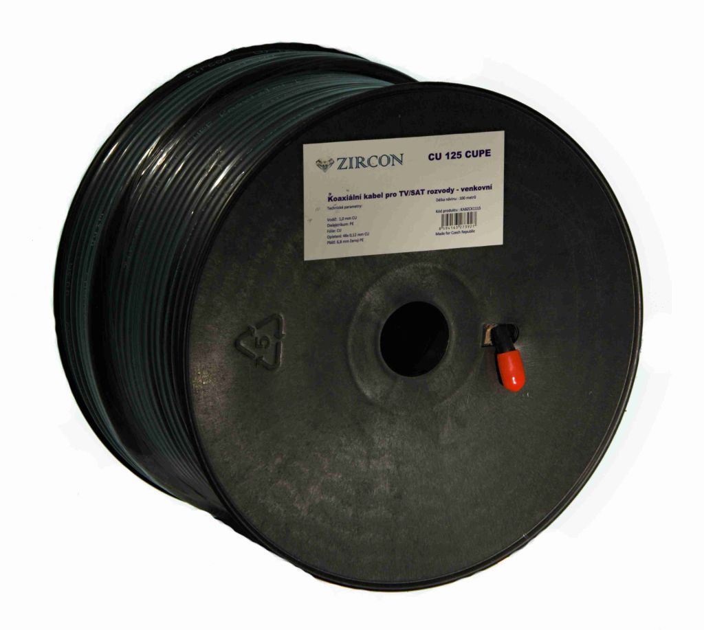 E-shop Zircon koaxiální kabel 125 CU CUPE černý 100m 8594163273927