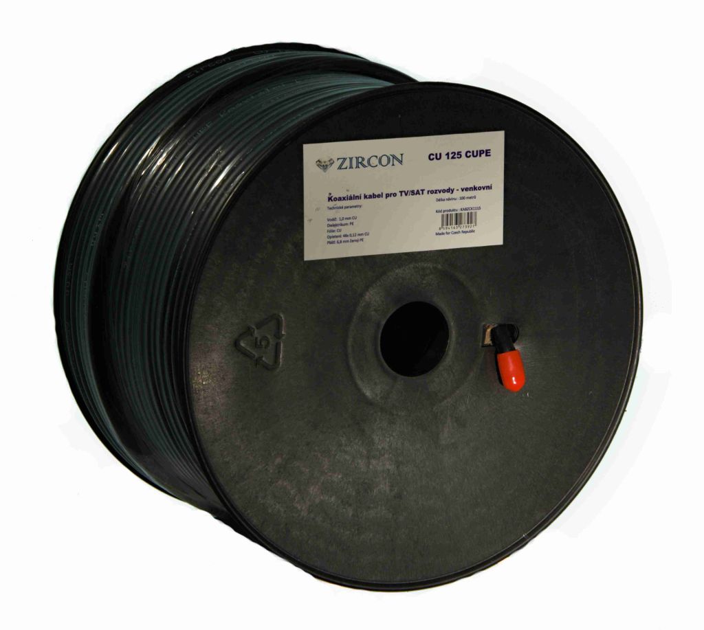 E-shop Zircon koaxiální kabel 125 CU CUPE černý 100m
