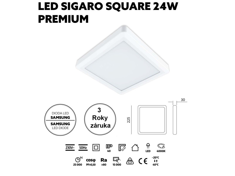 LED svietidlo SIGARO SQUARE 24W 4000K PREMIUM