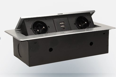 E-shop Výklopný blok zapustený ORNO OR-AE-13109/G, 2x 230V a 2x USB, strieborná, bez kábla
