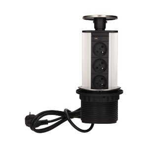 E-shop Nábytková zásuvka ORNO OR-AE-1354, 10cm, 3x250V AC výklopná do pracovnej dosky s USB nabíjačkou a káblom 1,8m