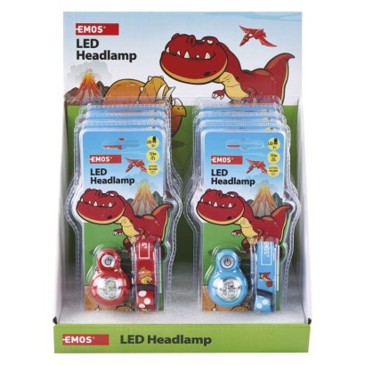 E-shop EMOS Detská LED čelovka Dino, 2× CR2032, 8 ks, display box