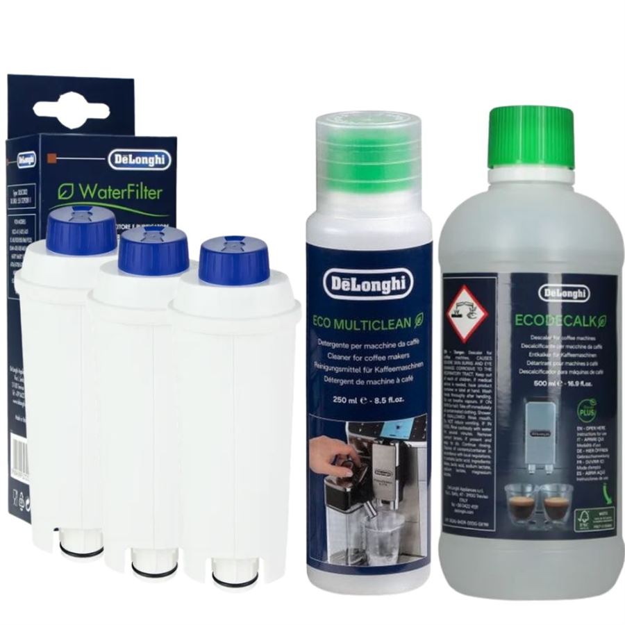 DeLonghi DLS C002 vodní filtr 3 ks + DeLonghi EcoDecalk 500 ml + DeLonghi SER3013 Milk Clean