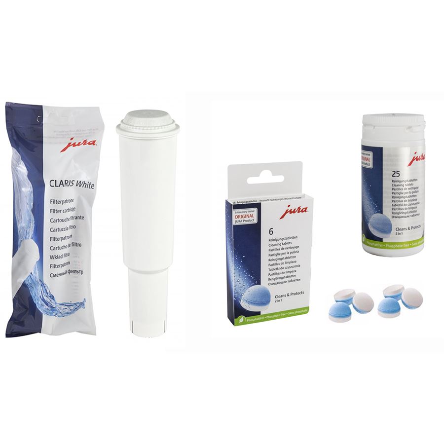 E-shop Filtry ke kávovarům JURA CLARIS filtr WHITE + Jura čisticí tablety 6 ks + Jura dvoufázové čisticí tablety 25 ks