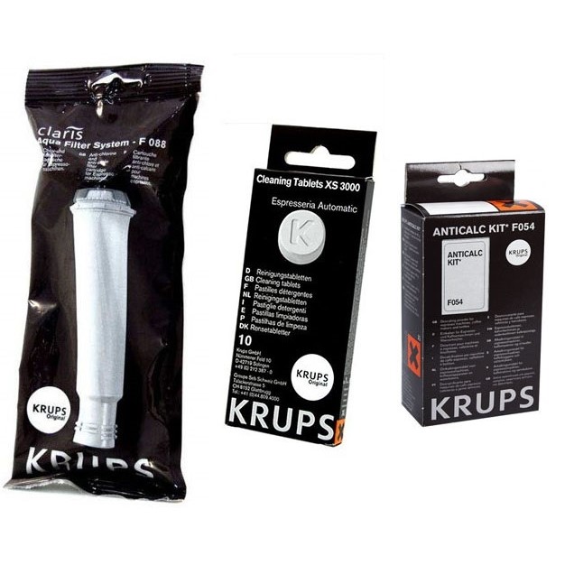 E-shop Krups F08801 Aqua Filter Claris + F0540010 odvápňovač + XS300010 čistiace tablety pre espressá Krups