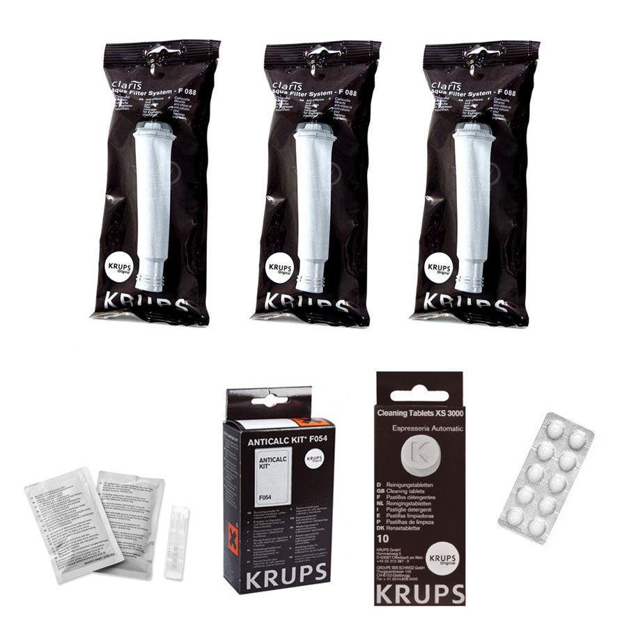 E-shop Krups F08801 Aqua Filter Claris 3 ks + F0540010 odvápňovač + XS300010 čisticí tablety