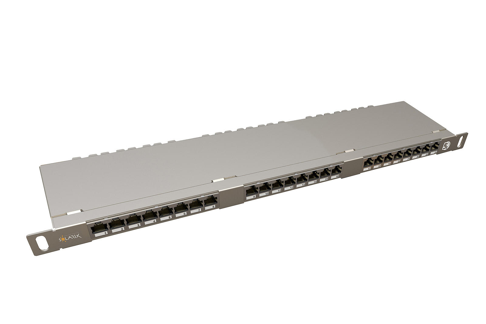 E-shop Patch panel Solarix 24xRJ45 CAT5E STP s vyvazovací lištou 0,5U SX24HD-5E-STP-SL