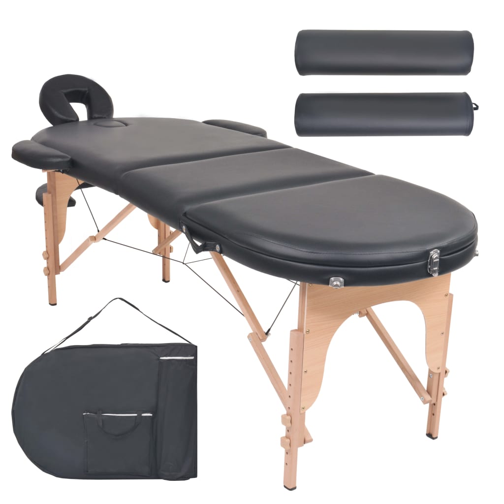 E-shop Multidom Skladací masážny stôl, 4 cm hrubý, 2 podhlavnky, oválny, čierny