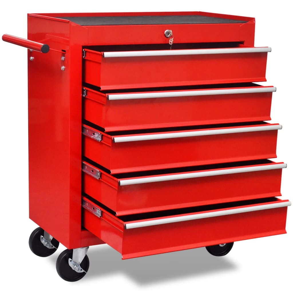 E-shop Multidom Červený dielenský vozík na náradie s 5 zásuvkami