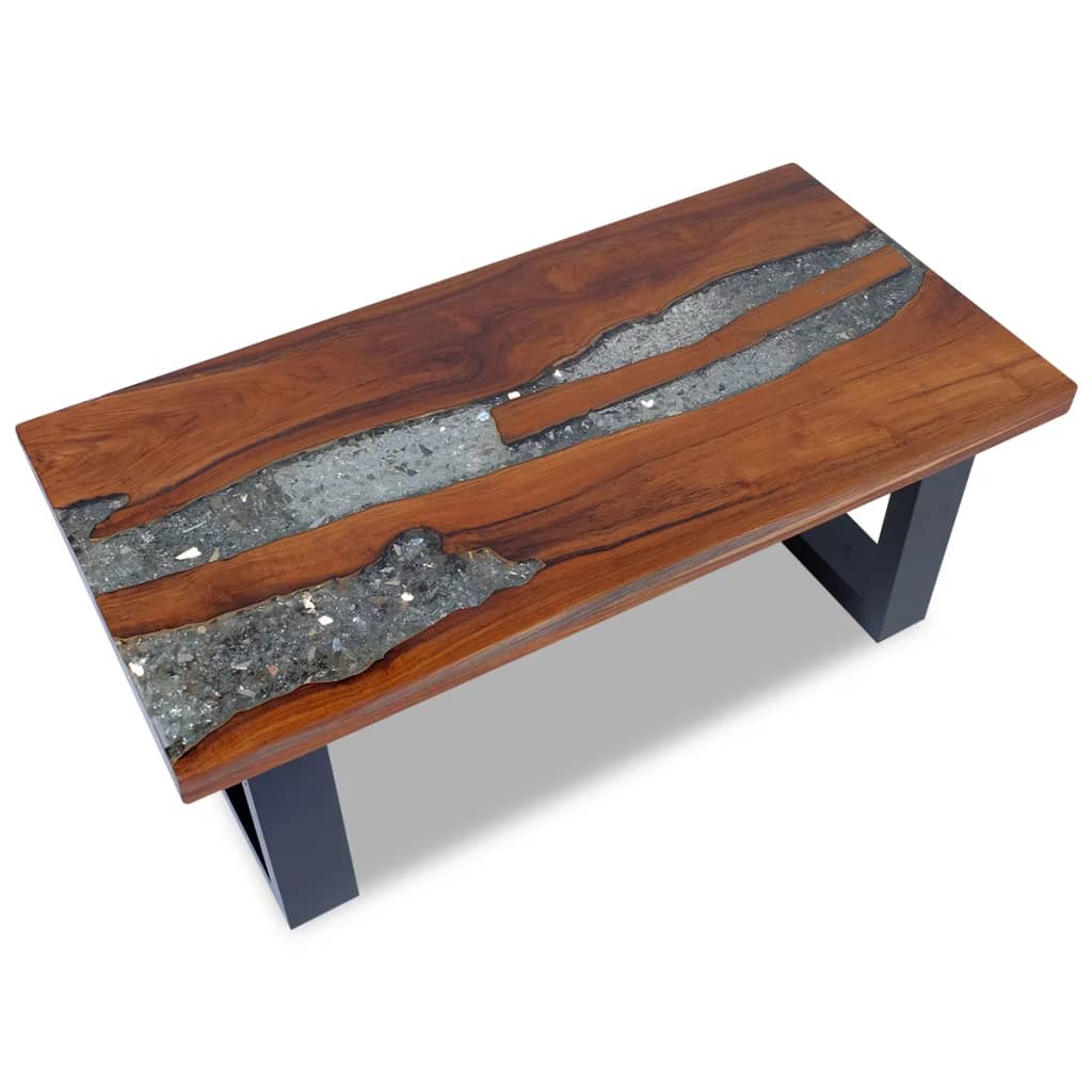 E-shop Multidom Konferenčný stolík z teakového dreva a živice, 100 x 50 cm