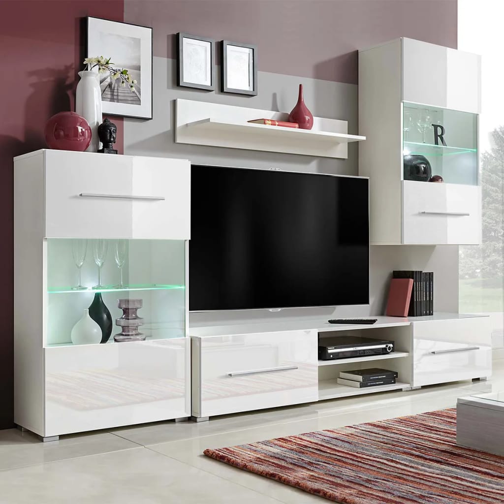 E-shop Multidom 5-dielna obývacia/TV stena s LED osvetlením, biela