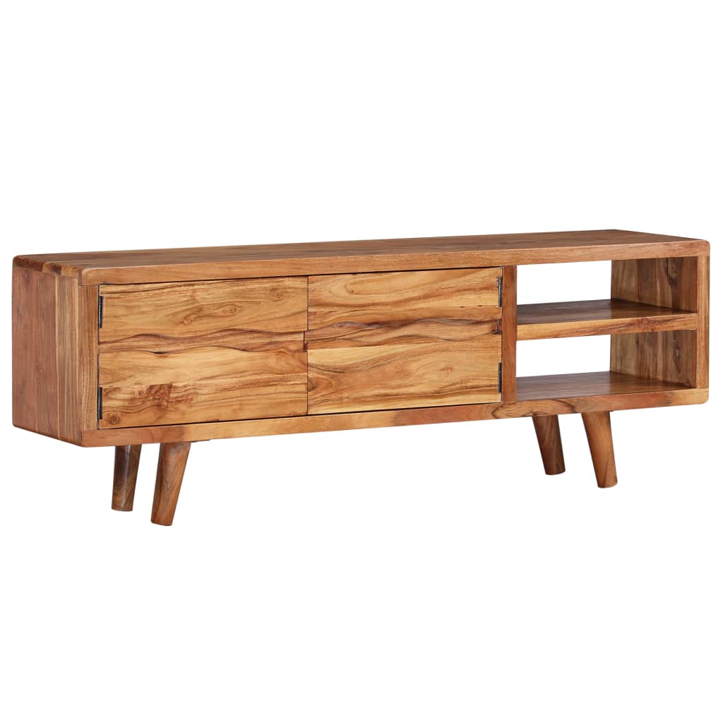 E-shop Multidom TV stolík akáciové drevo s vyrezávanými dvierkami, 117x30x40 cm