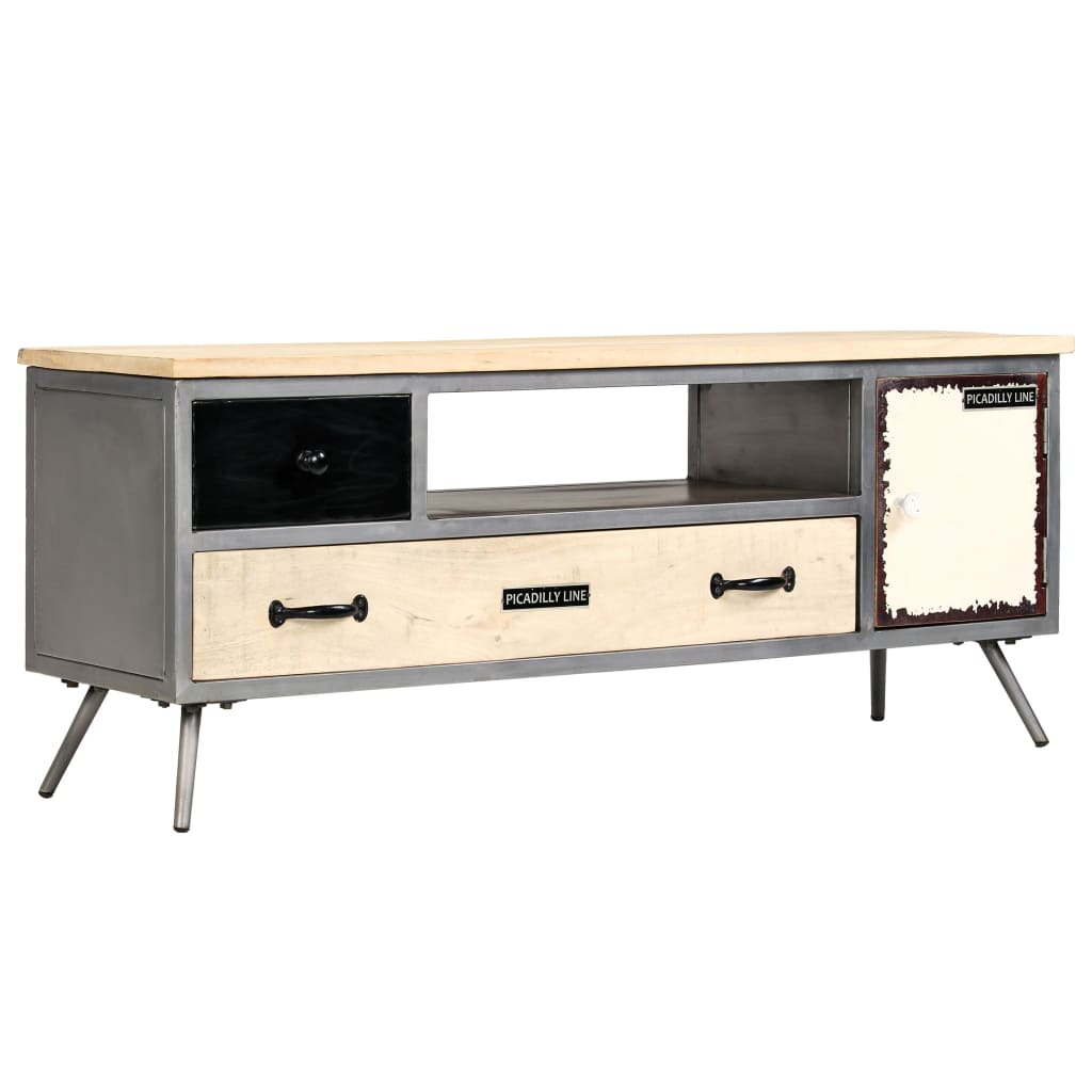 E-shop Multidom TV stolík masívne mangovníkové drevo a oceľ 120x30x45 cm