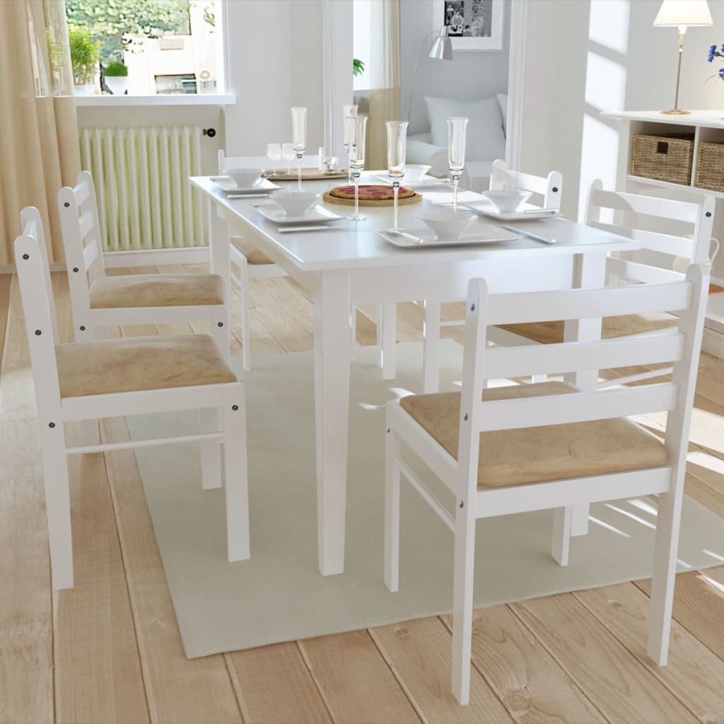 E-shop Multidom Jedálenské stoličky 6 ks, biele, drevený masív a zamat