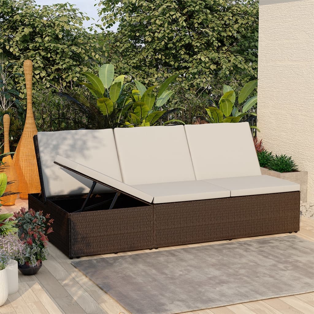 E-shop Multidom Rozkladacie záhradné ležadlo s podložkou hnedé polyratanové