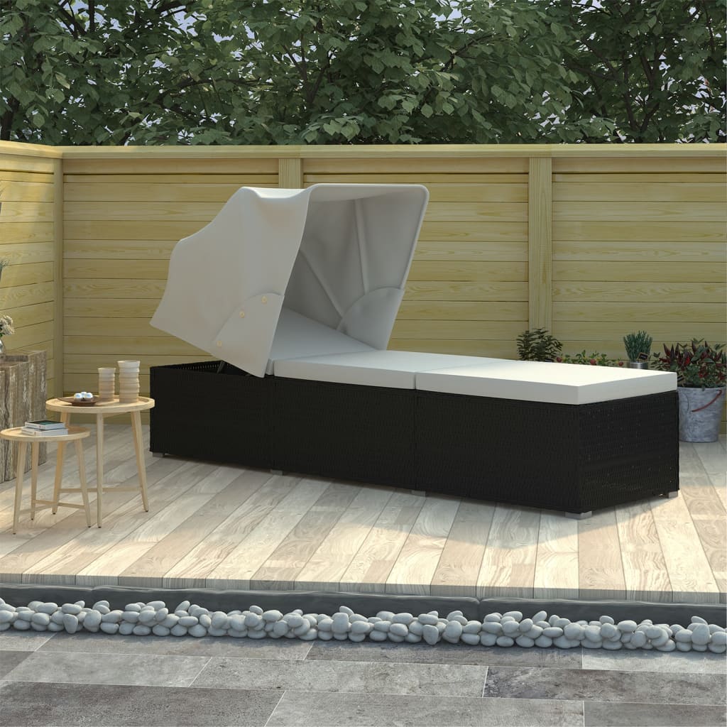 E-shop Multidom Záhradné ležadlo so strieškou a podložkou krémovo-biele polyratanové