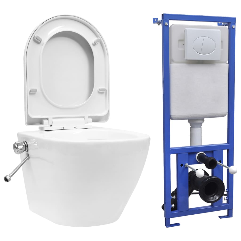 E-shop Multidom Závesné bezokrajové WC so skrytou nádržkou biele keramické