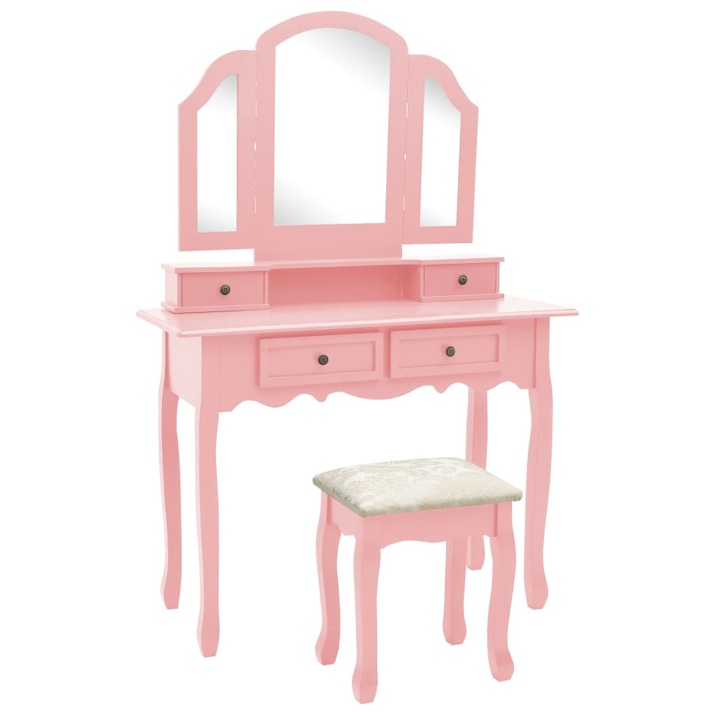 E-shop Multidom Toaletný stolík so stoličkou ružový 100x40x146 cm drevo paulovnie