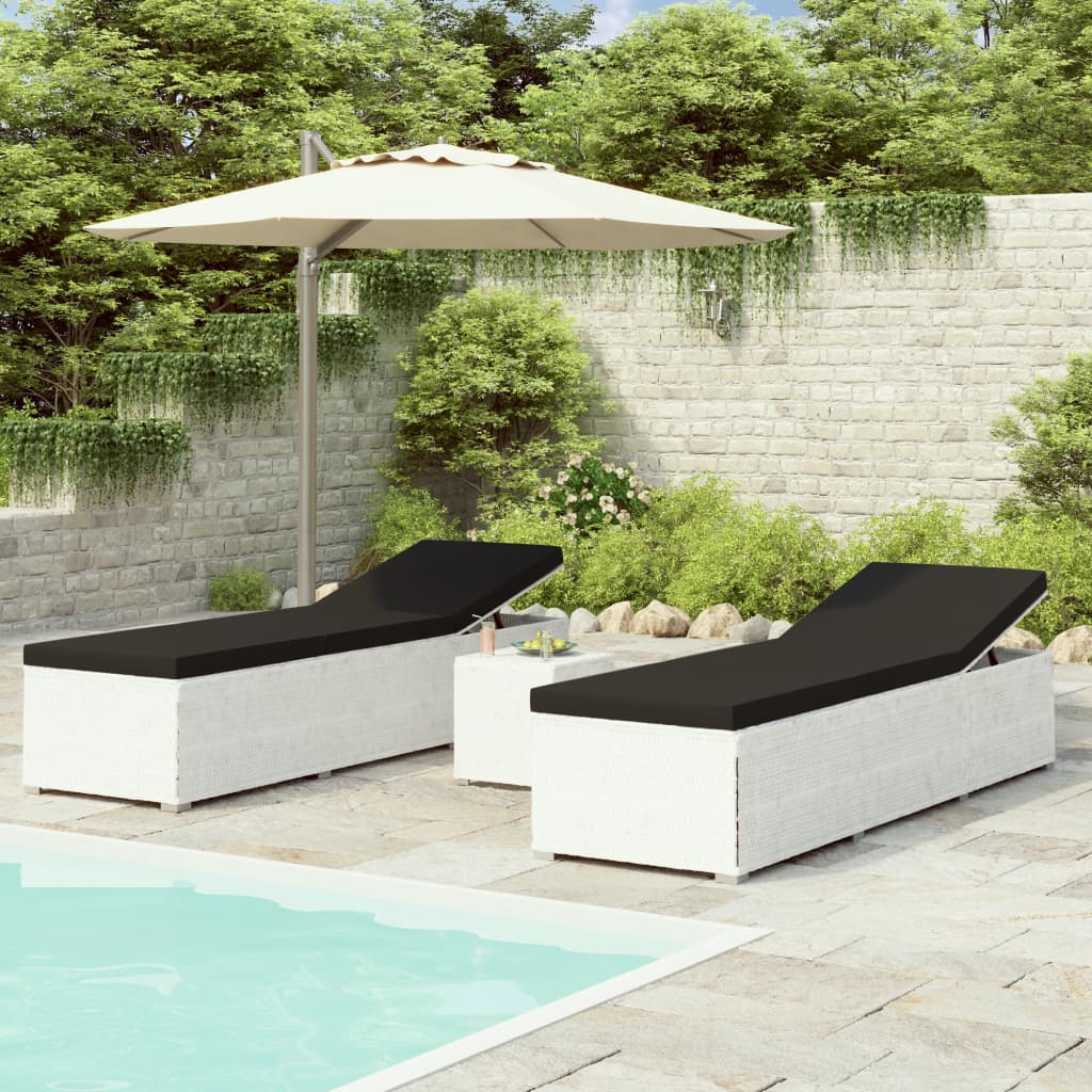 E-shop Multidom 3-dielne záhradné lehátka s čajovým stolíkom biele polyratanové