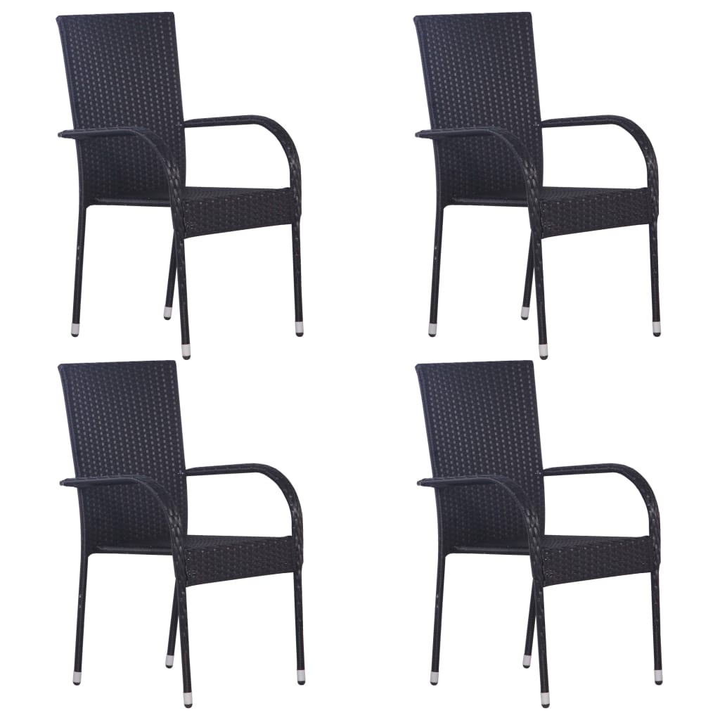 E-shop Multidom Stohovateľné vonkajšie stoličky 4 ks polyratan čierne