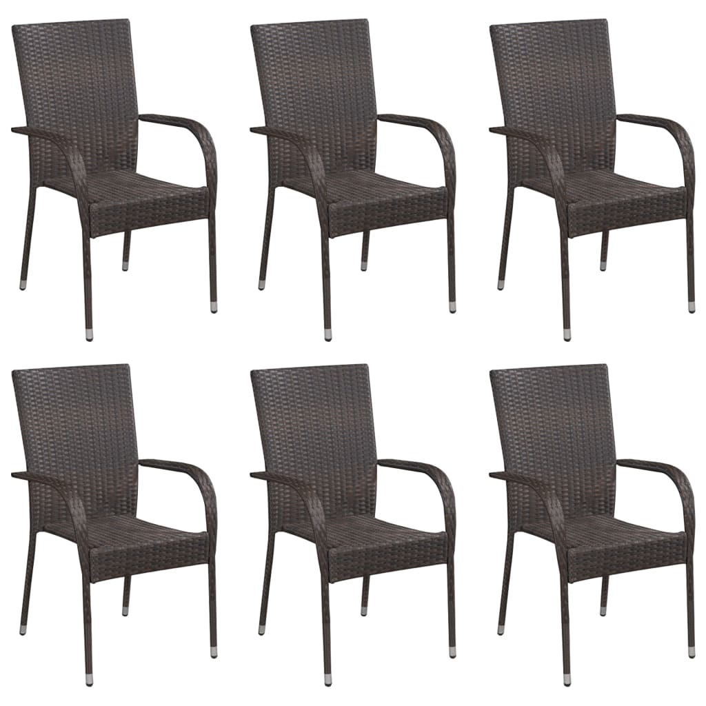 E-shop Multidom Stohovateľné vonkajšie stoličky 6 ks polyratan hnedé