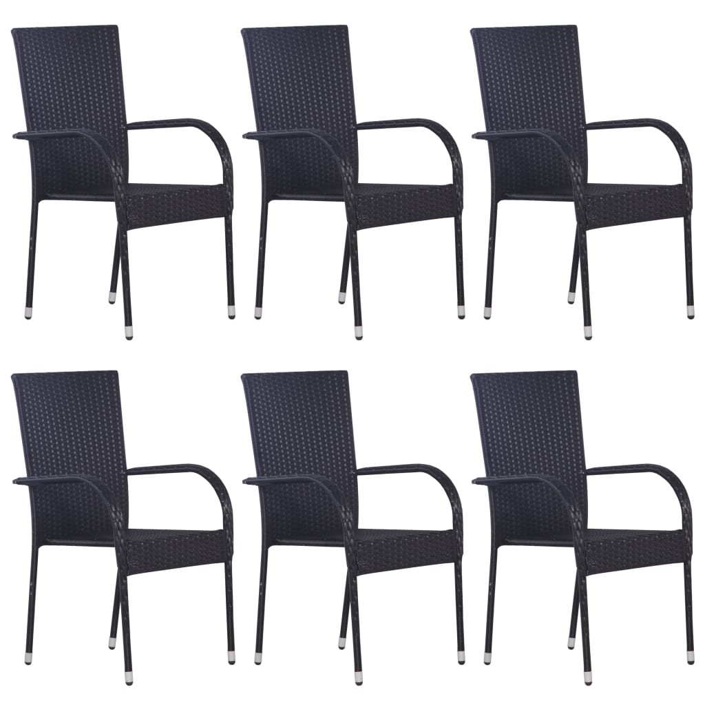 E-shop Multidom Stohovateľné vonkajšie stoličky 6 ks polyratan čierne