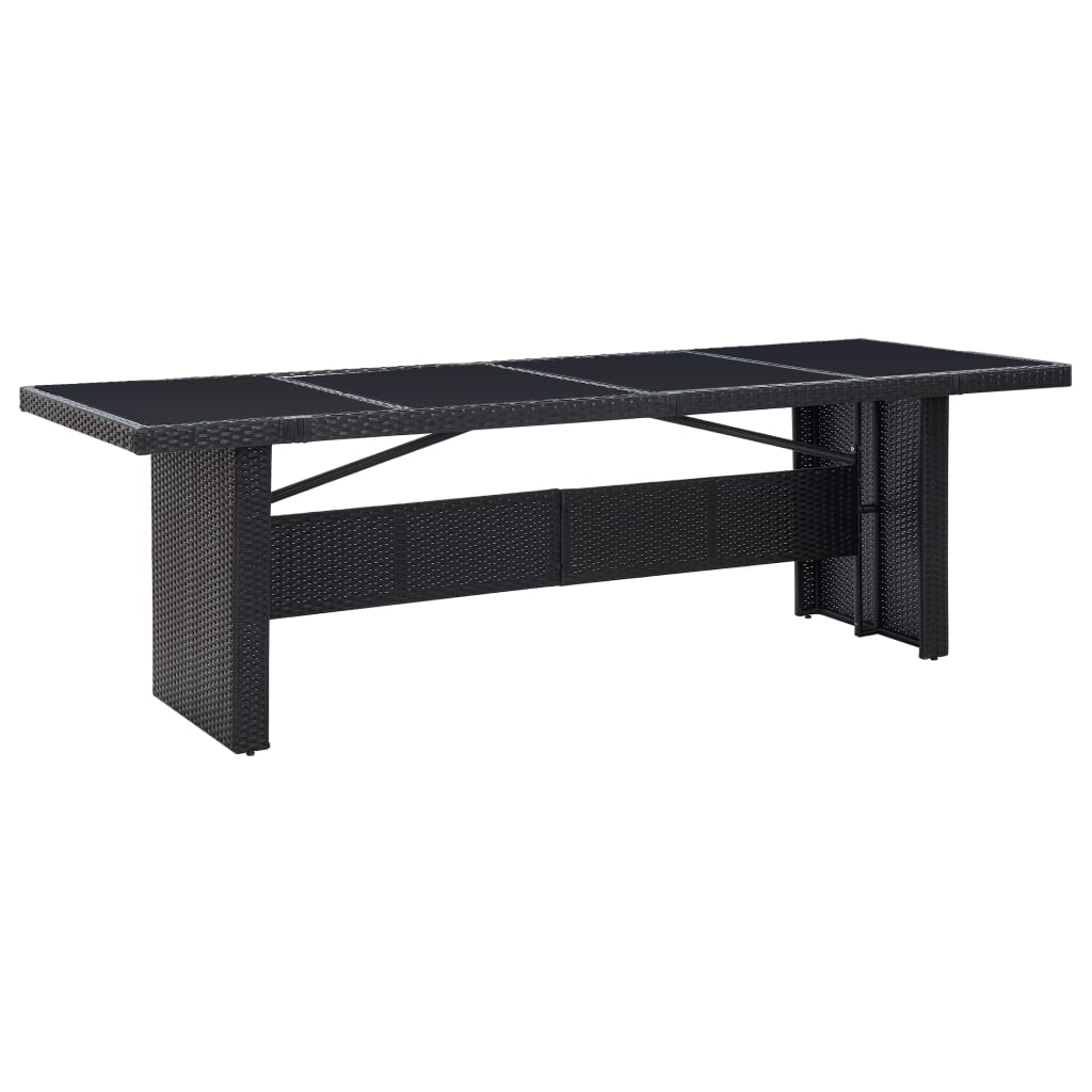 E-shop Multidom Záhradný stôl, čierny 240x90x74 cm, polyratan a sklo