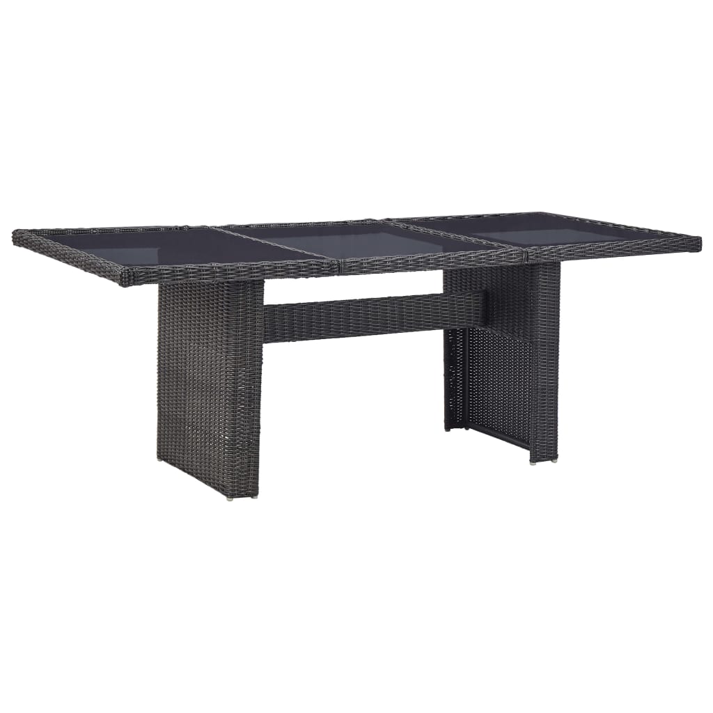 E-shop Multidom Záhradný jedálenský stôl, čierny 200x100x74cm, sklo a polyratan