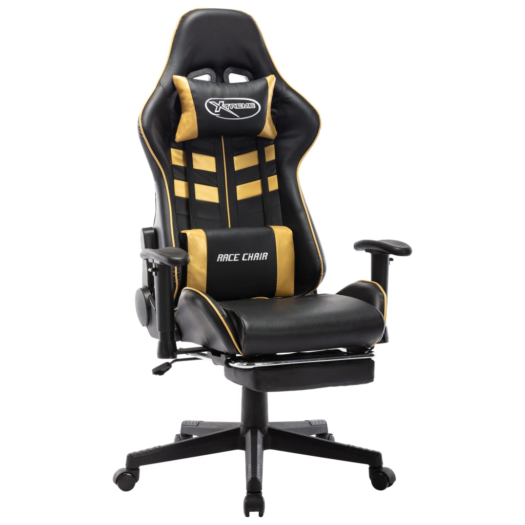 E-shop Multidom Herná stolička s opierkou na nohy čierno-zlatá umelá koža